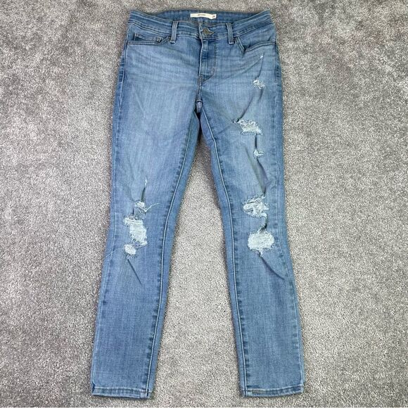 Levi’s Jeans Women’s 26X25.5* Blue 711 Skinny Low Rise Light Denim Ripped - Picture 1 of 13